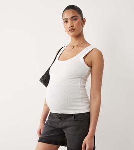 Mama.licious Mamalicious Maternity over the bump wide leg longline denim shorts in black