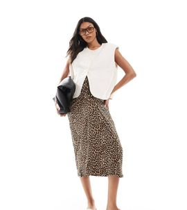 Mama.licious Mamalicious Maternity ruched over the bump midi skirt in leopard print-Multi