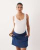 Mama.licious Mamalicious Maternity shirred waist under the bump denim mini skirt in dark rinse wash-Blue - 2