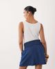 Mama.licious Mamalicious Maternity shirred waist under the bump denim mini skirt in dark rinse wash-Blue - 4