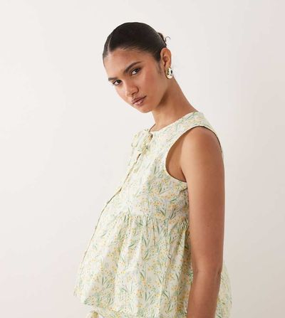 Mama.licious Mamalicious Maternity sleeveless peplum hem top in mini yellow floral print - part of a set-White