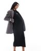 Mama.licious Mamalicious Maternity soft high neck ribbed long sleeved midi dress in black - 1