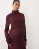 Mama.licious Mamalicious Maternity soft knitted rib midi dress with nursing function in burgundy melange-RED - 2