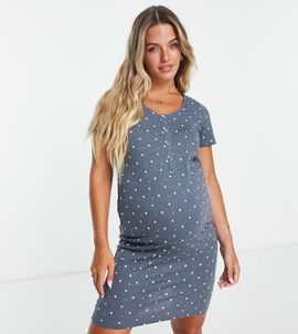 Mama.licious Mamalicious Maternity star print nightdress with nursing function in charcoal gray
