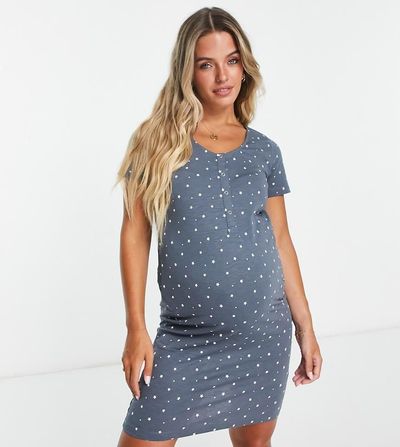 Mama.licious Mamalicious Maternity star print nightdress with nursing function in charcoal gray