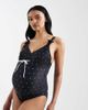 Mama.licious Mamalicious Maternity tie front swimsuit with nursing clip function in black polka dot print - 1