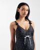 Mama.licious Mamalicious Maternity tie front swimsuit with nursing clip function in black polka dot print - 2