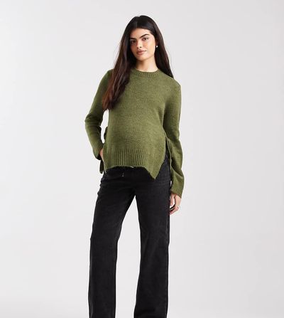 Mama.licious Mamalicious Maternity under the bump adjustable waist wide leg jeans in black wash