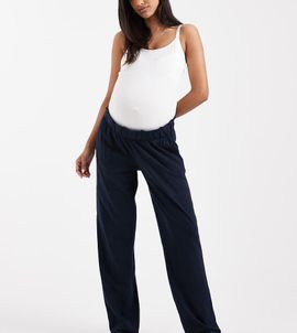 Mama.licious Mamalicious Maternity under the bump lightweight wide leg summer pants in navy