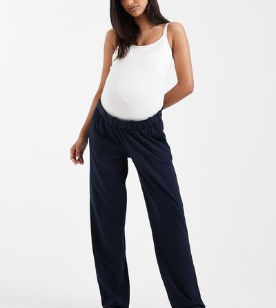 Mama.licious Mamalicious Maternity under the bump lightweight wide leg summer pants in navy
