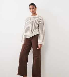 Mama.licious Mamalicious Maternity wide leg jeans with soft over the bump band in chocolate brown