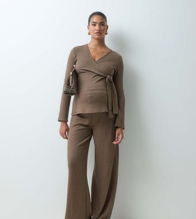 Mama.licious Mamalicious Maternity wide leg jersey pants set in light brown