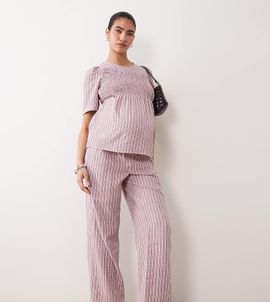 Mama.licious Mamalicious Maternity wide leg pants in pink gingham print - part of a set