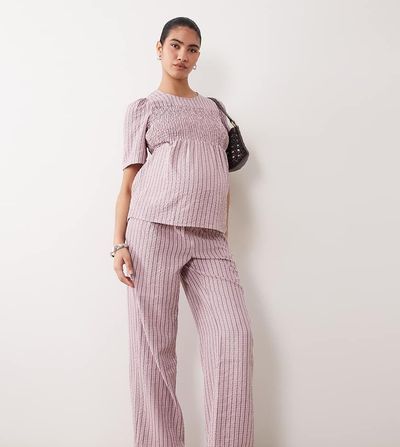 Mama.licious Mamalicious Maternity wide leg pants in pink gingham print - part of a set