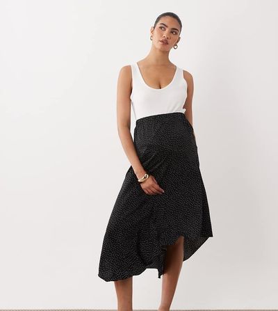 Mama.licious Mamalicious Maternity woven maxi skirt in black and white polka dot print