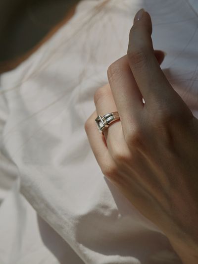 ma.mo Emerald Cut Natural White Topaz Ring