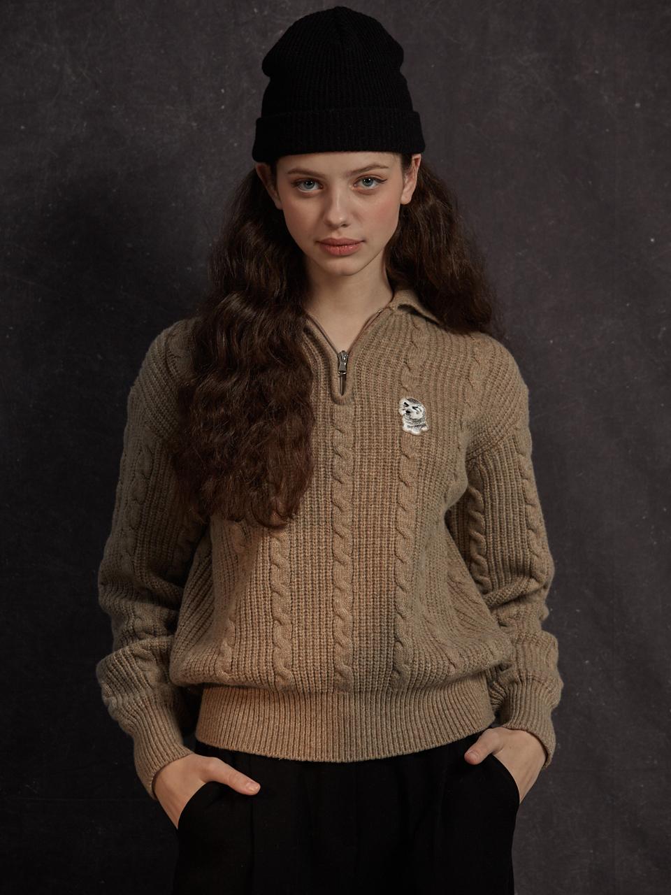MANAVIS7 Cashmere PK Knit Zip-up Knitwear [Beige]