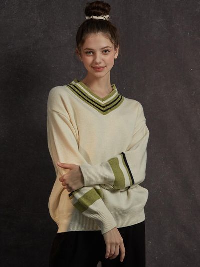 MANAVIS7 Cashmere V-neck Knit Knitwear [Ivory]