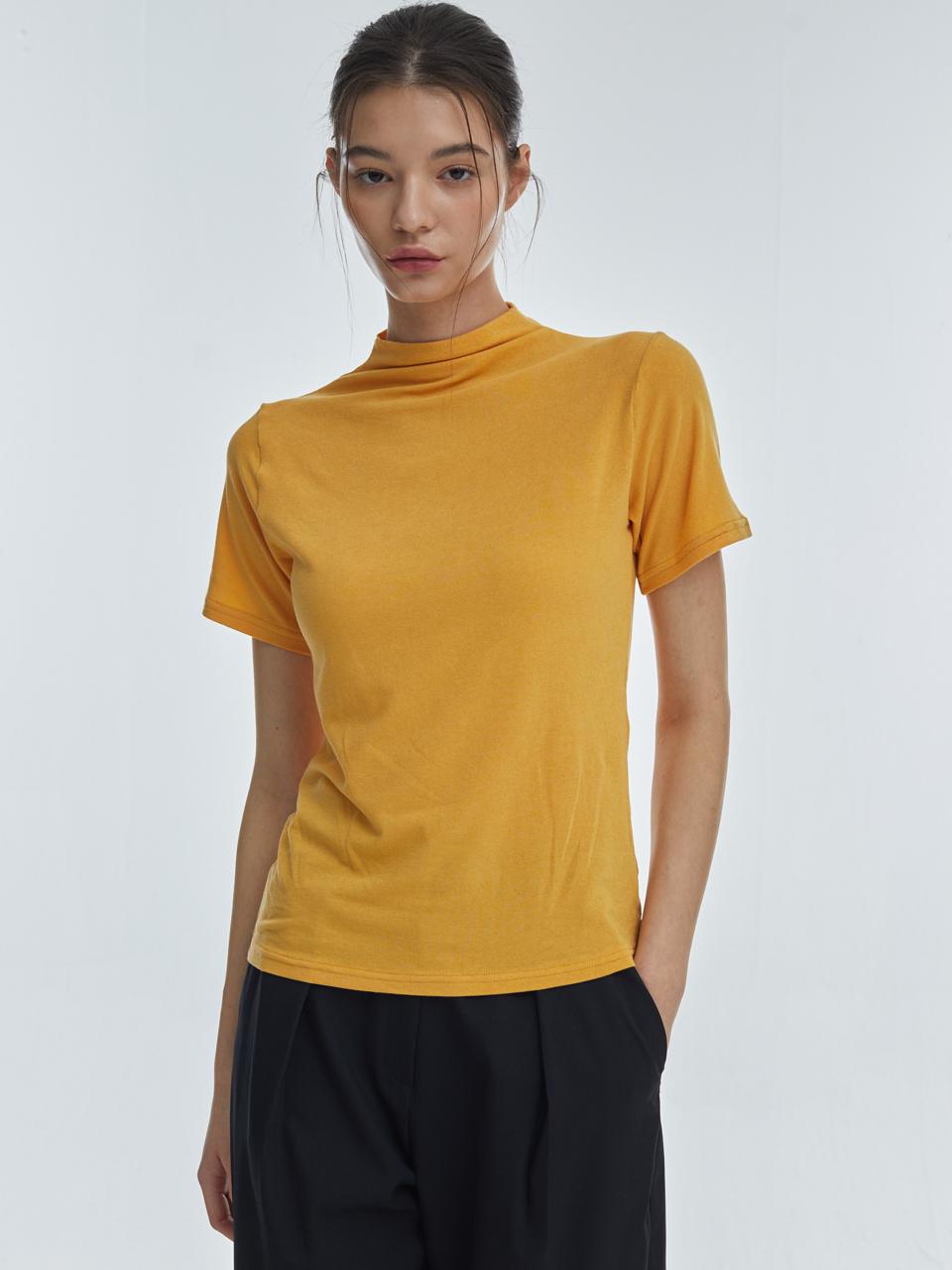 MANAVIS7 Half-Turtleneck Lightweight Elastic Short-Sleeve Top [Yellow]
