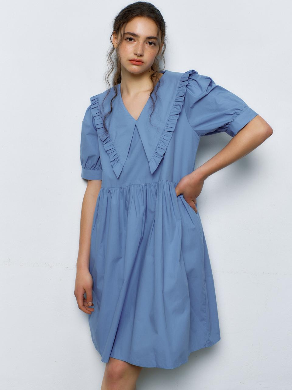 MANAVIS7 Marlene Cotton Collar Mini Dress [Blue]