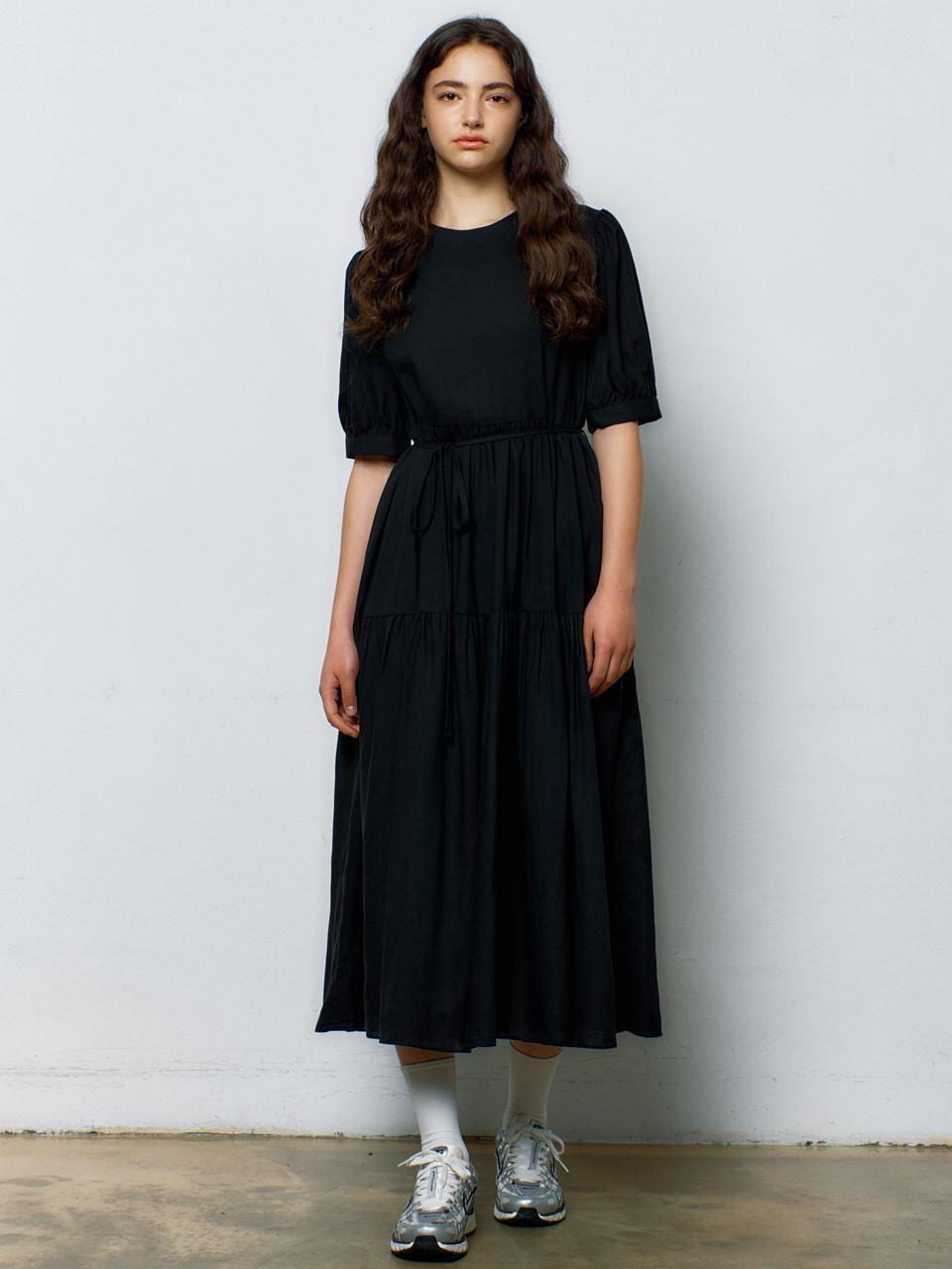 MANAVIS7 Noa Linen Garden One Piece Dress [Black]