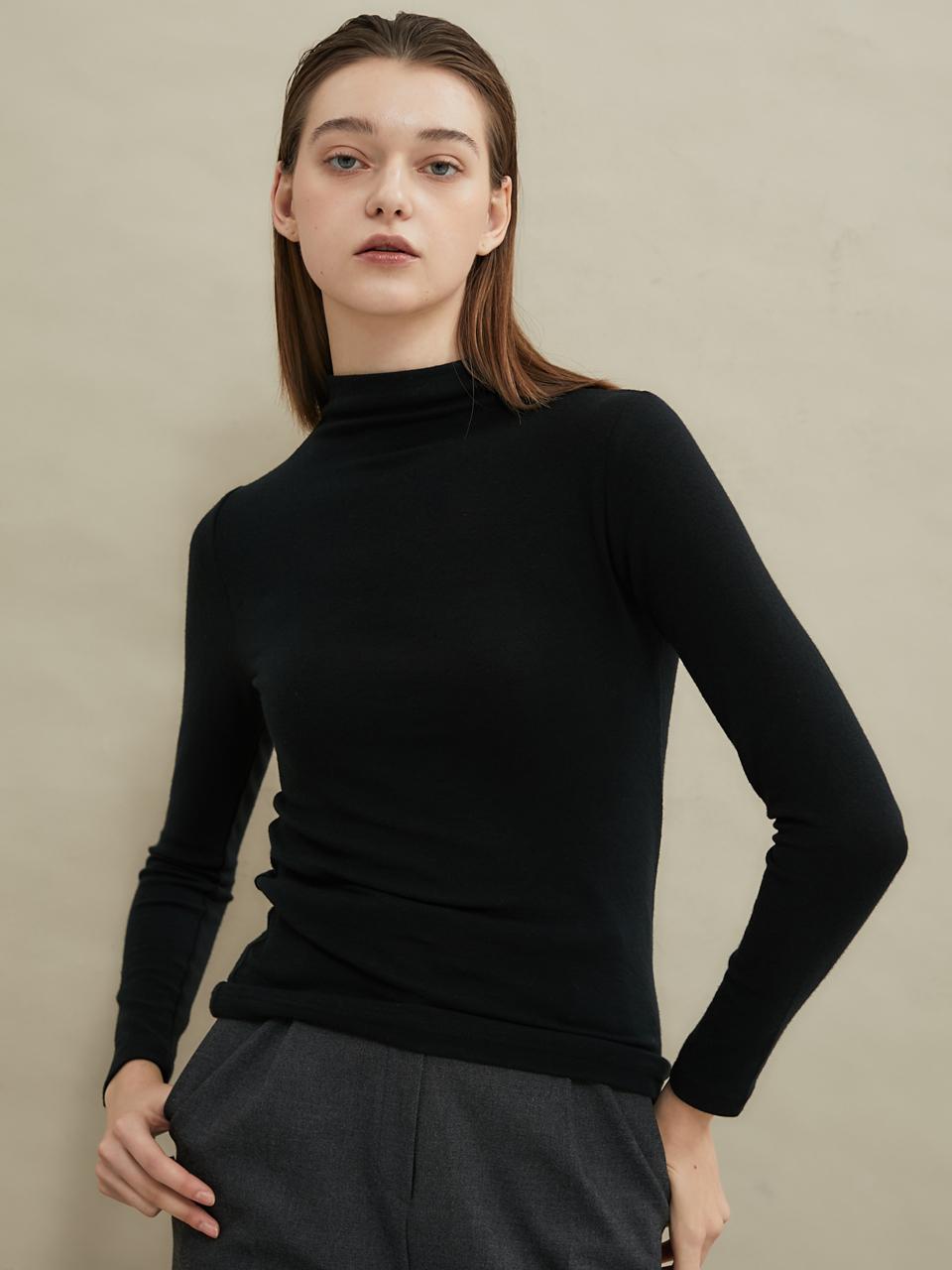 MANAVIS7 Wool Half-Turtleneck T-Shirt [Black]