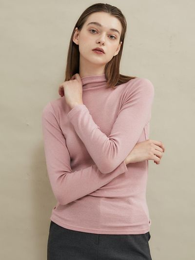 MANAVIS7 Wool Tencel Standard Fit Half-Turtleneck [Pink]