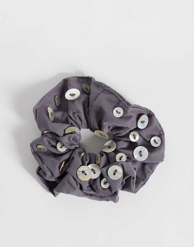 Mango Mango 100% cotton button detailing scrunchie in gray