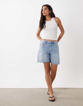 Mango Mango 100% cotton denim bermuda shorts in bleach wash-Blue