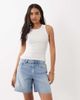 Mango Mango 100% cotton denim bermuda shorts in bleach wash-Blue - 4
