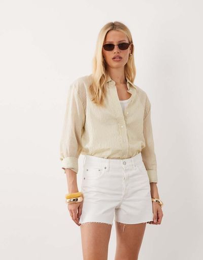 Mango Mango 100% cotton denim shorts in white