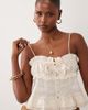 Mango Mango 100% cotton embroidered strappy cami top in beige-Neutral - 1