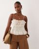 Mango Mango 100% cotton embroidered strappy cami top in beige-Neutral - 2