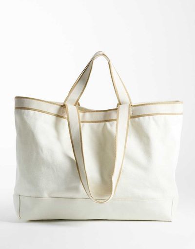 Mango Mango 100% cotton large tote bag in ecru-Neutral