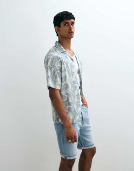Mango Mango 100% cotton short sleeve paisly print shirt in pastel green