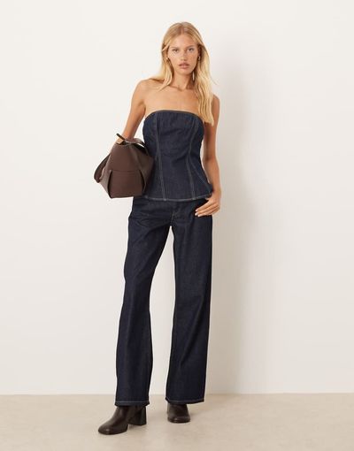 Mango Mango 100% cotton straight leg jeans in indigo - part of a set-Blue