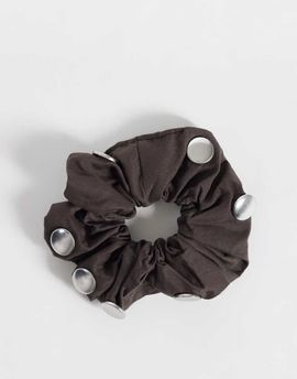 Mango Mango 100% cotton stud detailing scrunchie in brown