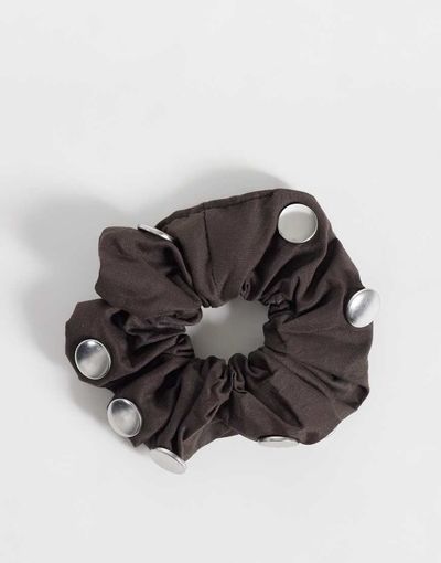 Mango Mango 100% cotton stud detailing scrunchie in brown