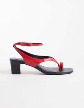 Mango Mango 100% leather ankle tie block heeled sandals in red