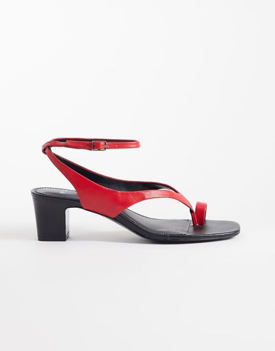 Mango Mango 100% leather ankle tie block heeled sandals in red
