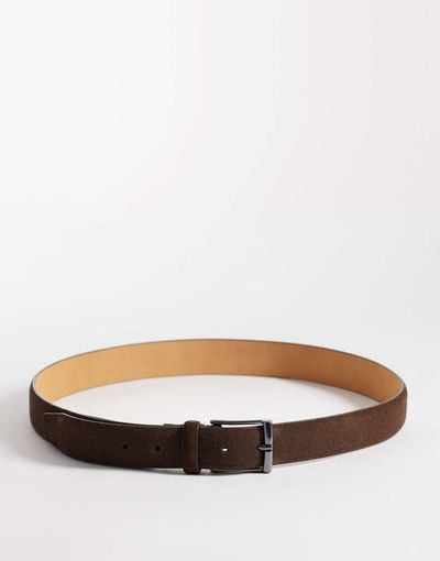 Mango Mango 100% leather belt with silver-tone buckle in brown