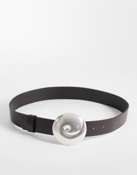 Mango Mango 100% leather belt with statement faux shell in brown
