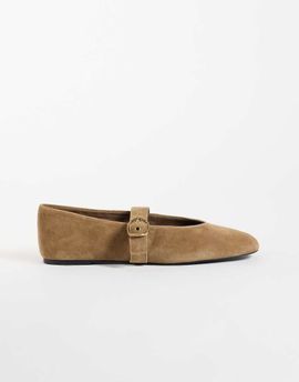 Mango Mango 100% leather flat shoes in sand-Neutral