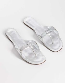 Mango Mango 100% leather flip flop sandal in silver