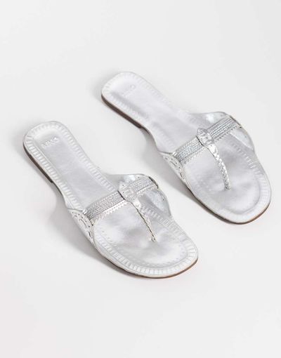 Mango Mango 100% leather flip flop sandal in silver