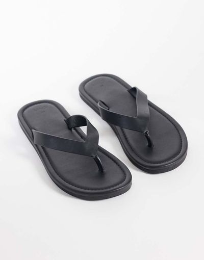 Mango Mango 100% leather flip flops in black