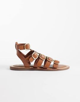 Mango Mango 100% leather gladiator sandals with buckles in tan-Brown