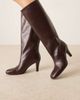 Mango Mango 100% leather heeled knee high boots in cherry red - 1