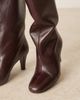 Mango Mango 100% leather heeled knee high boots in cherry red - 4