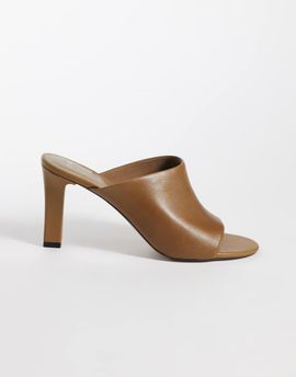 Mango Mango 100% leather heeled mules in khaki-Green